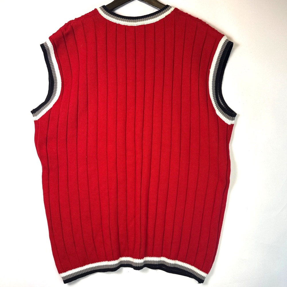 Vintage Y2K FUBU Red Cable Knit Sweater‎ Vest V-Neck Striped XL 90s Streetwear - Picture 2 of 10